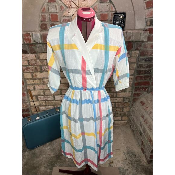 Dress Windowpane plaid shirt dress red blue yellow - Picture 11 of 16